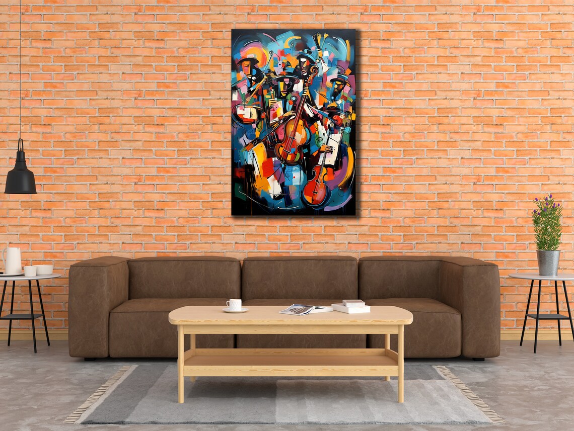 Abstract Jazz Band Guitar Musicians Colorful Painting Music Wall Poster - Image 2
