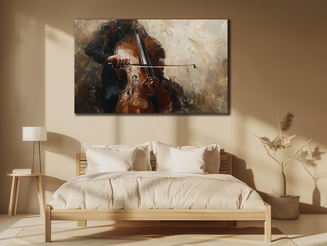 Cello Player Oil Painting Musician Performing Classical Music Art Poster - Image 3