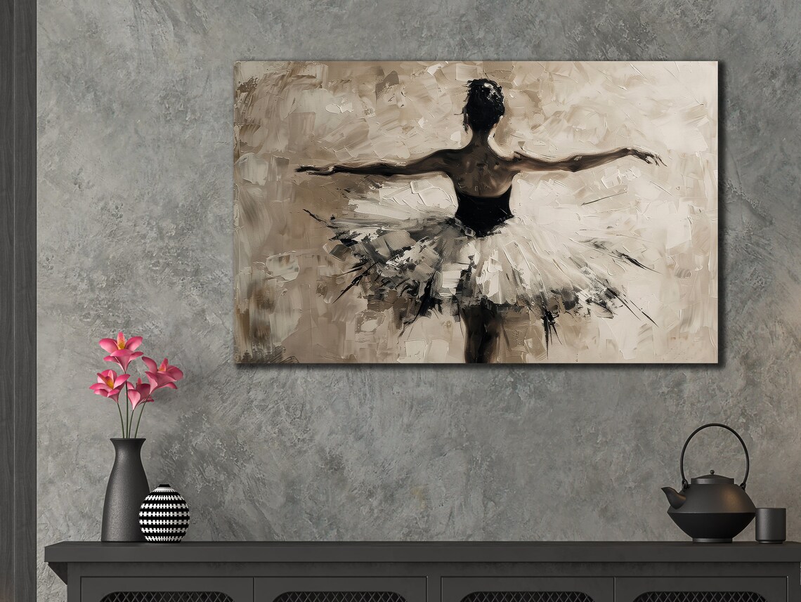 Ballerina in Tutu Abstract Grey Dance Painting Elegant Dancer Wall Art Print - Image 3