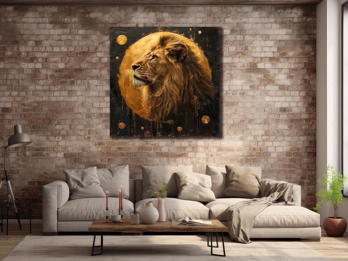 Golden Lion Full Moon Drips Regal Profile Luxe Black Gold Wildlife Poster - Image 3