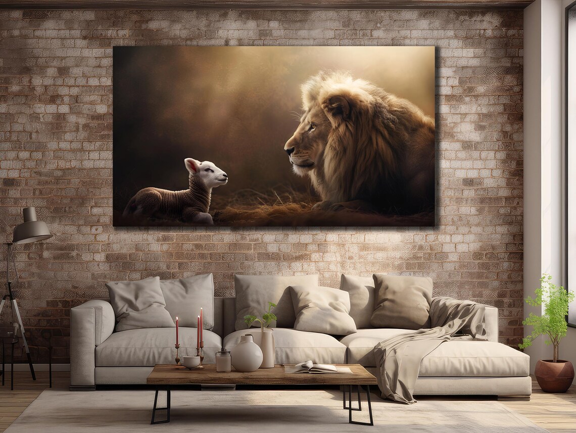 Lion And Lamb Art Print, Christian Farmhouse Decor - Image 3