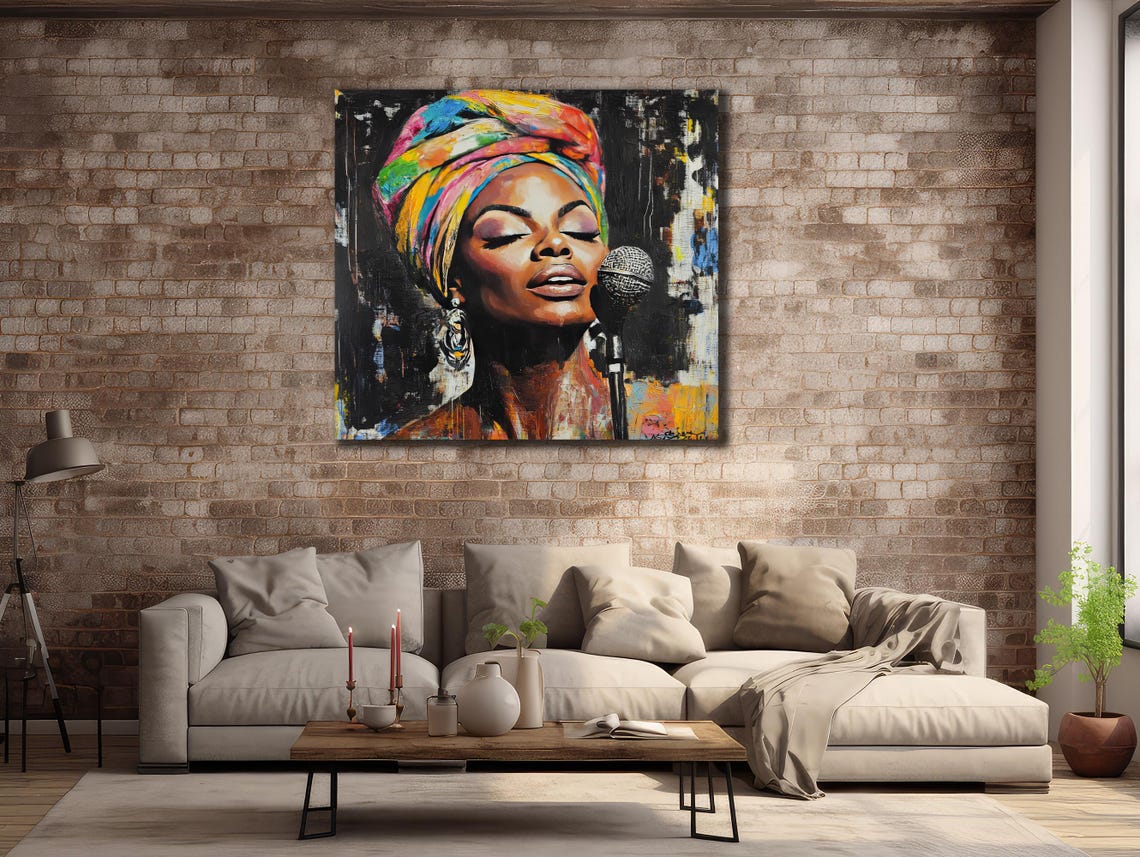 African Woman Scarf Print Ethnic Painting Wall Decor House Gift Idea Bedroom Wall Decor Black Girl Wall Art African Woman Poster