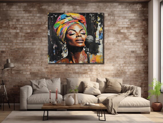 African Woman Scarf Print Ethnic Painting Wall Decor House Gift Idea Bedroom Wall Decor Black Girl Wall Art African Woman Poster