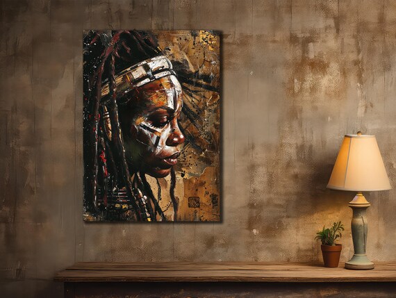 African Woman Art Ethnic Painting Wall Decor House Gift Idea Bedroom Wall Decor Colorful Girl Wall Art Spiritual Poster Print