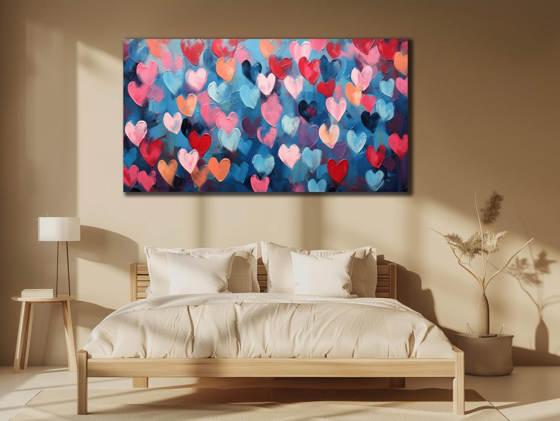 Multicolor Heart Pattern Love Theme Red Pink Blue Modern Pop Art Print