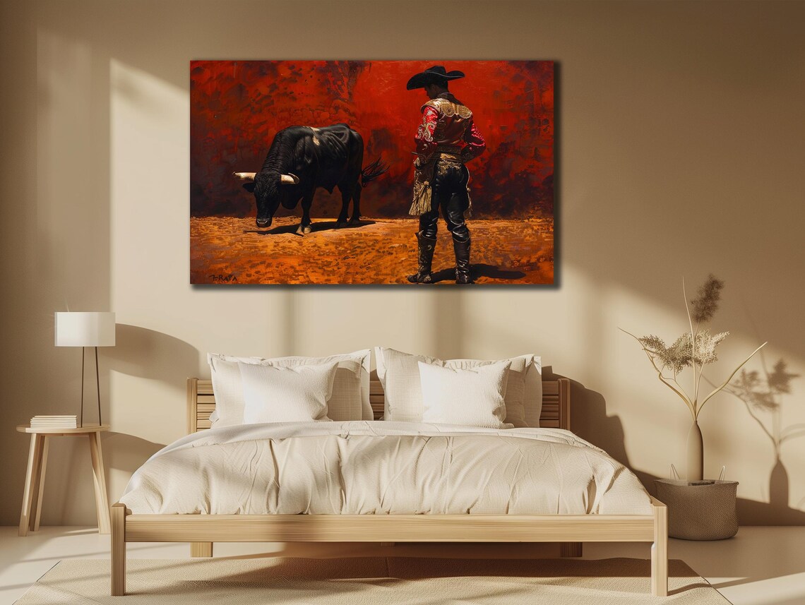 Spanish Matador Bullfight Oil Painting Red Arena Drama Wall Poster