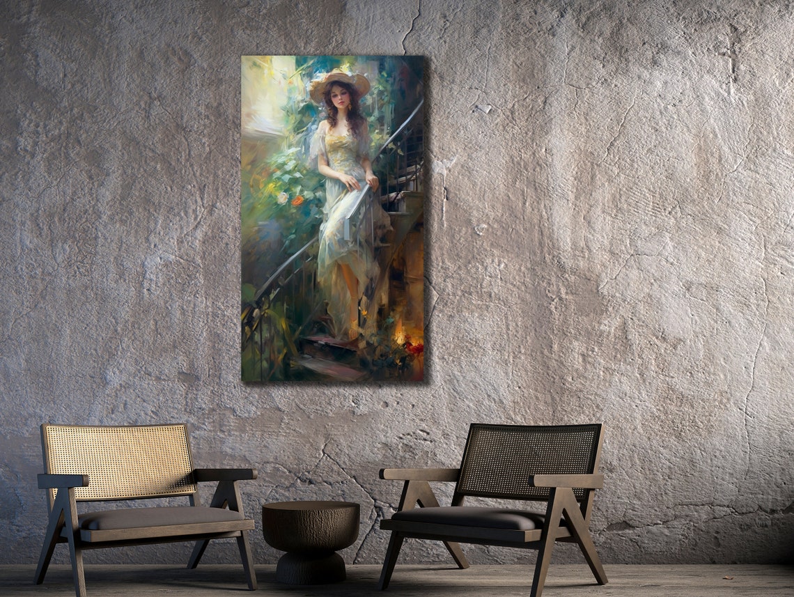 Straw Hat Woman Reading in Sunlit Garden Impressionist Wall Art Poster - Image 2