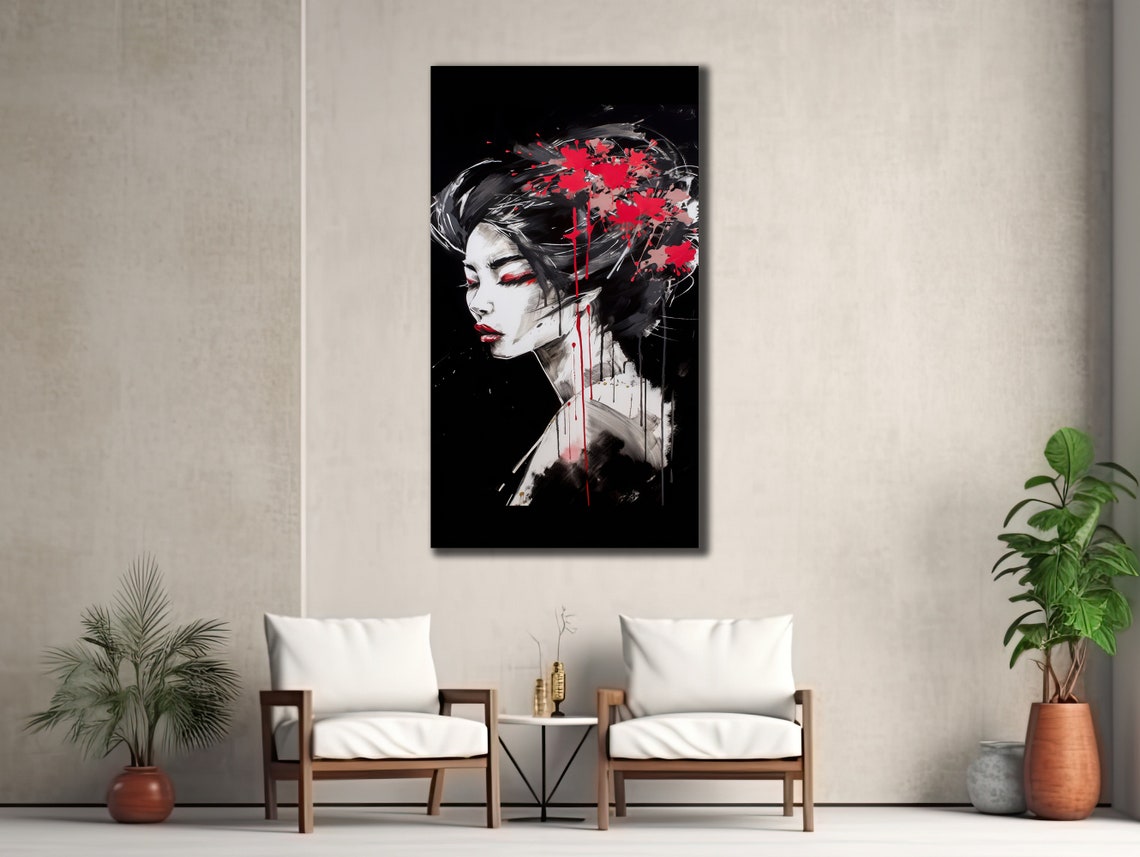 Japanese Geisha Art Woman Printings Wall Decor Ethnic Wall Art Geisha Painting On Colorful Poster Japanese Oil Painting