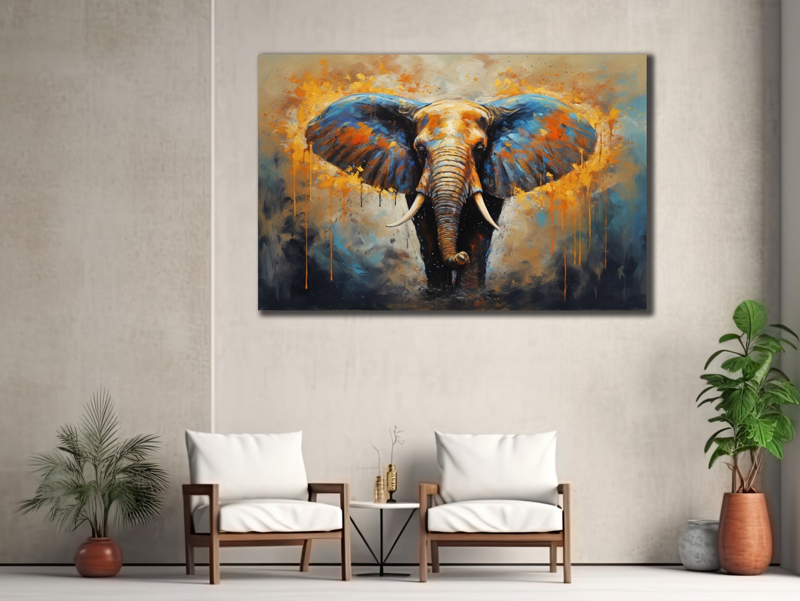 African Elephant with Colorful Paint Splashes Wildlife Poster - Image 3
