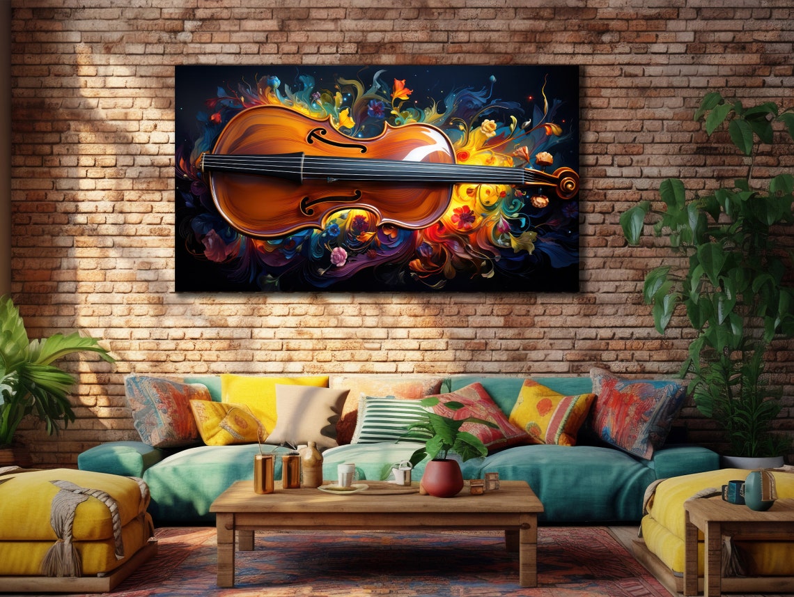 Glowing Violin Floral Smoke Swirls Vibrant Music Artwork Poster - Image 2