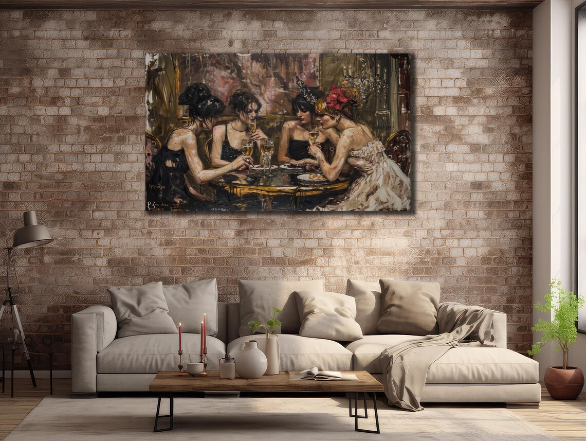 Elegant Women Dinner Party Wine Impressionist Social Gathering Wall Poster