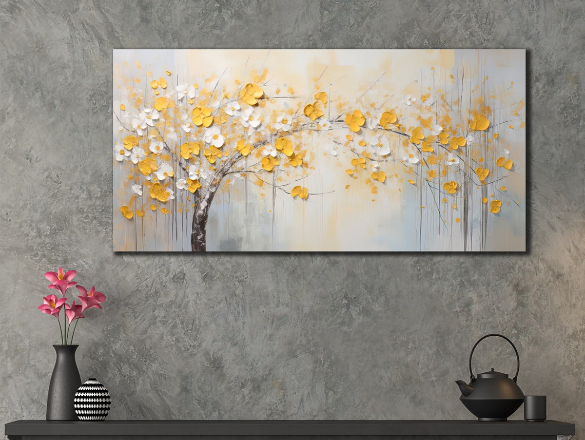 Golden Blossom Tree Yellow Flowers Abstract Spring Wall Art Poster - Image 2