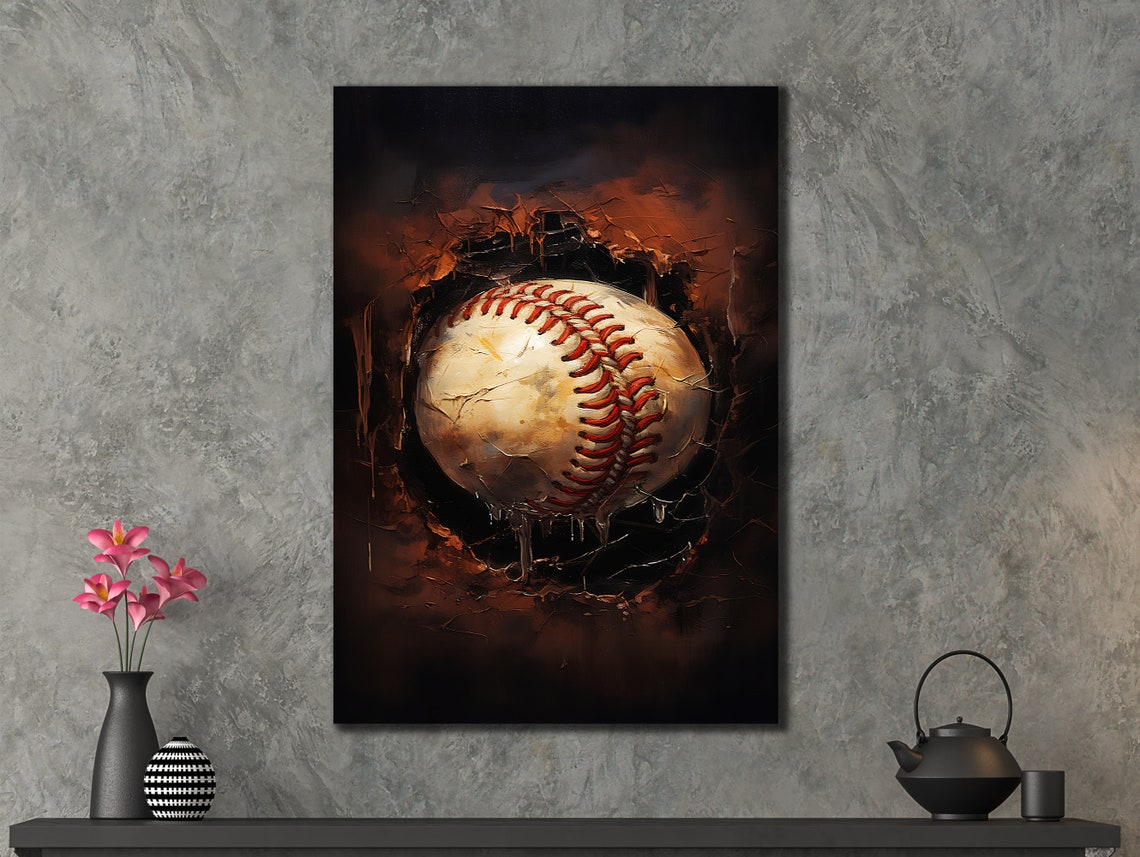 Baseball Bursting Through Dark Surface Dramatic Sports Action Poster - Image 2