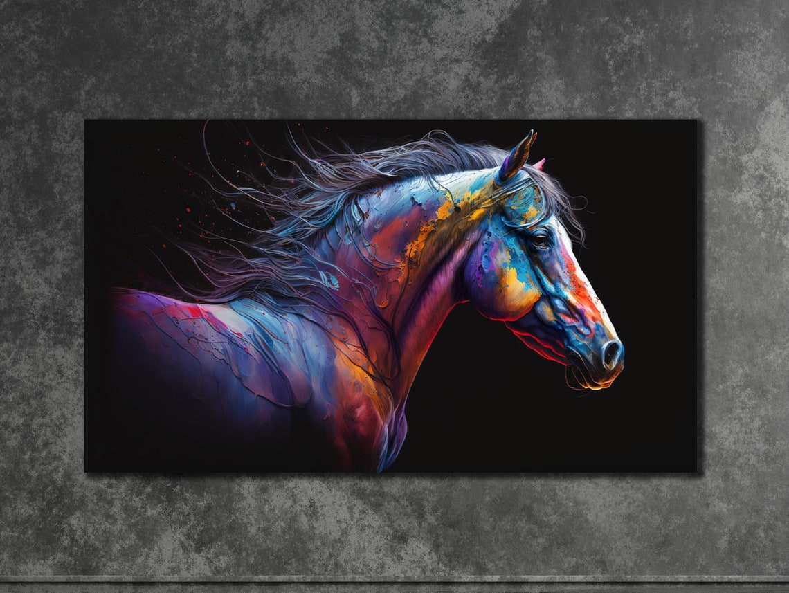 Colorful Horse Head Profile with Flowing Mane Painting Poster - Image 3