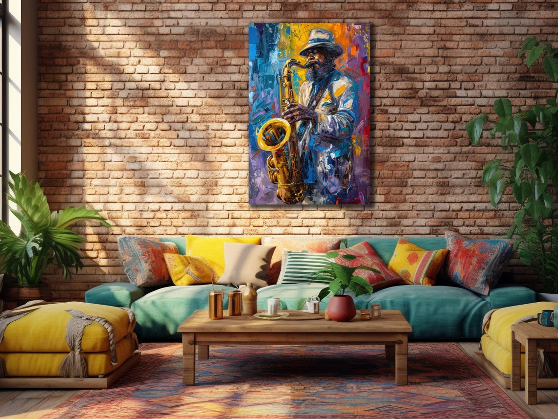 Colorful Saxophonist Jazz Player Abstract Blue Portrait Music Poster