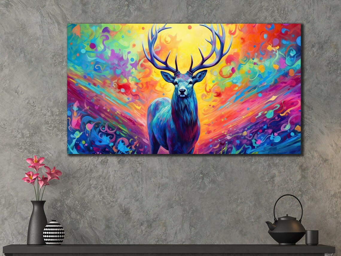 Colorful Deer Art Print, Animal Bedroom Wall Decor - Image 3