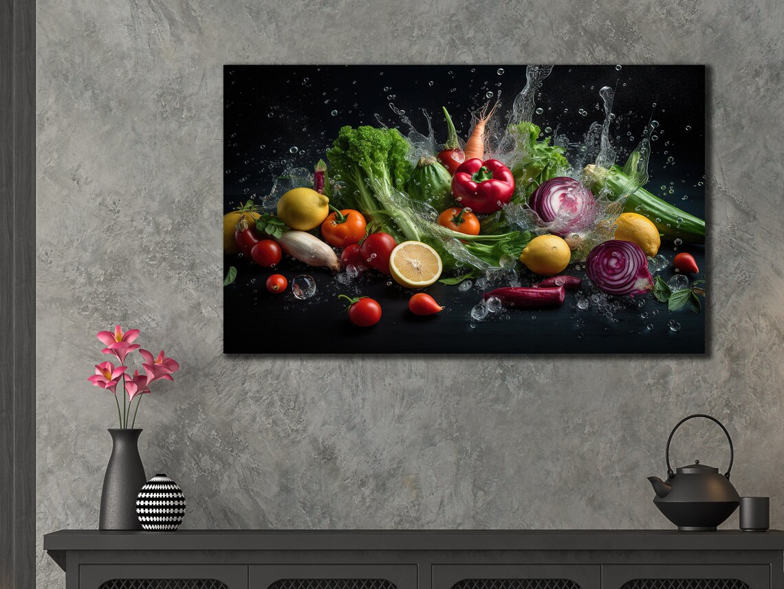 Vegetables Painting On Kitchen Wall Art Restaurant Wall Decor Vegetables Poster Ready To Hang Decor Vegetables Printing Art - Image 2