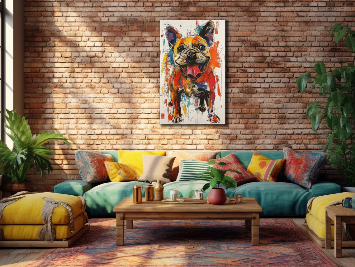 Colorful Bulldog Art Gift For Dog Lovers Colorful Dog Wall Art Home Office Living Room Decor British Bulldog Painting On - Image 2
