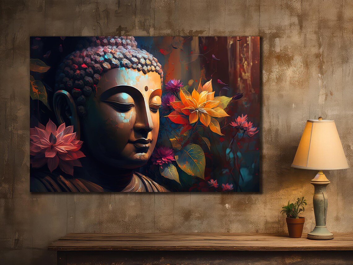 Serene Buddha Face Lotus Flower Spiritual Zen Meditation Wall Poster - Image 2