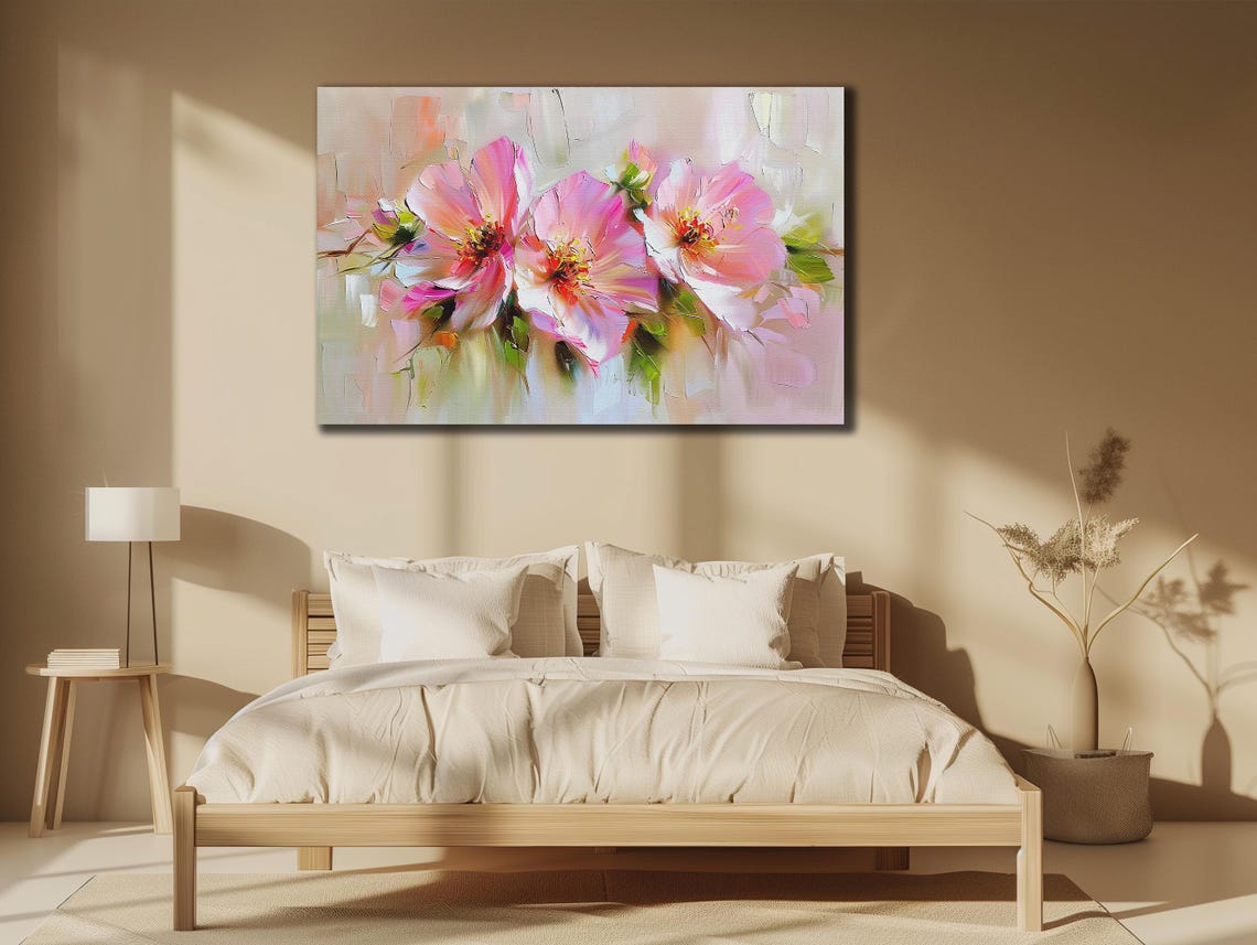 Pink Cherry Blossoms Soft Oil Painting Spring Floral Wall Art Poster - Image 3