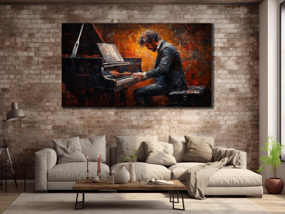 Pianist Warm Orange Glow Grand Piano Passionate Music Performance Poster