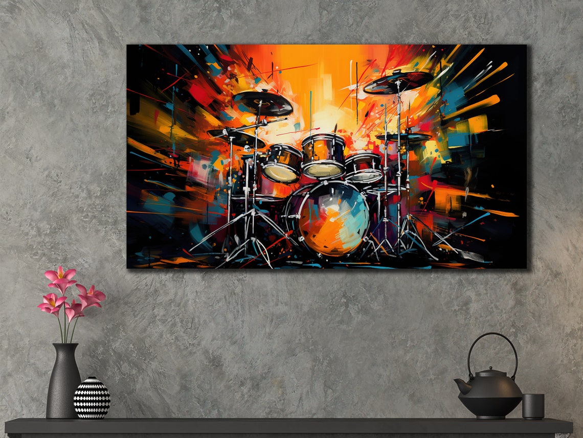 Colorful Drum Kit Explosive Abstract Music Instrument Wall Art Print - Image 2
