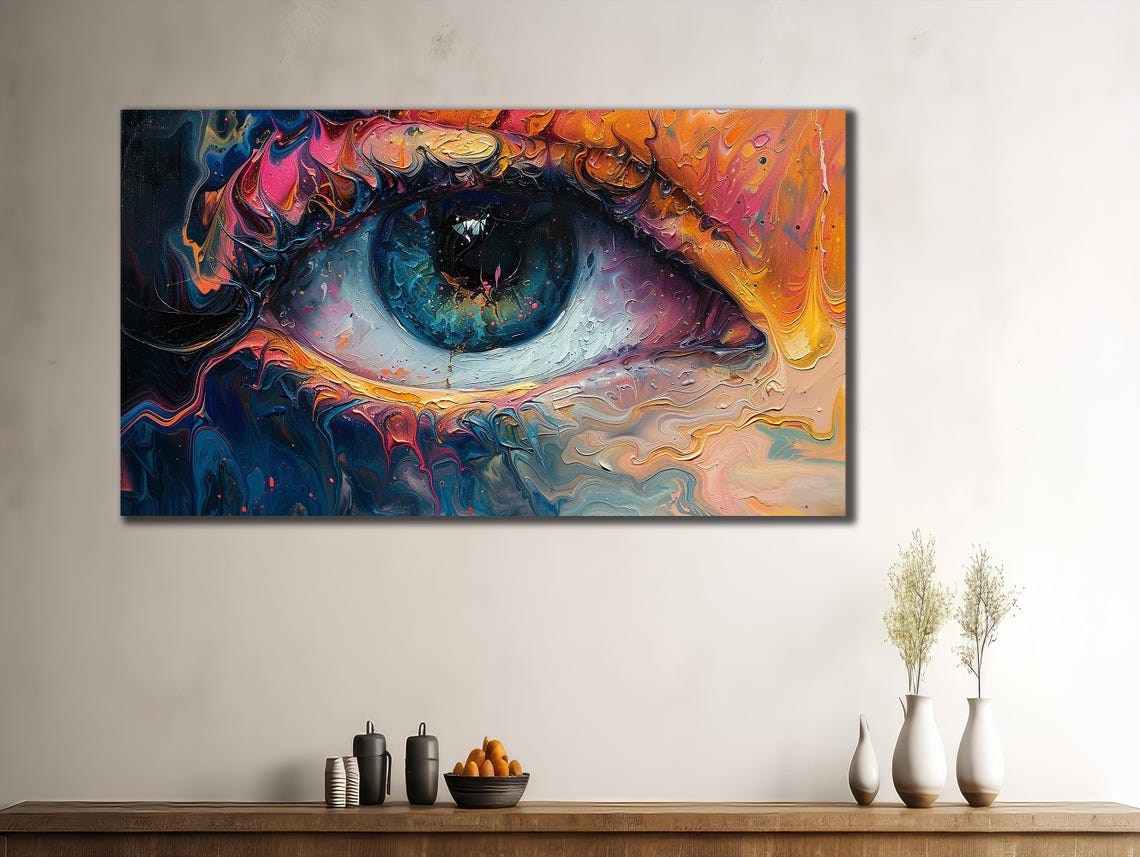 Blue Eye Colorful Fluid Swirls Surreal Abstract Wall Art Print - Image 3