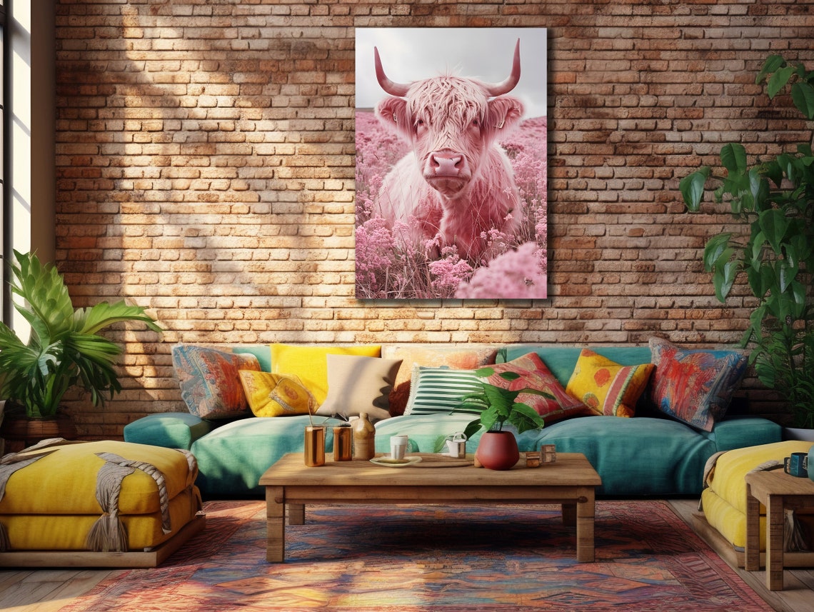 Pink Cow Printing Cow Wall Decor Abstract Animal Wall Art Painting On Colorful Animal Art Farmhouse For Gifts