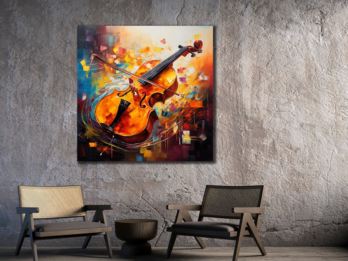 Orange Violin Abstract Painting Fiery Music Instrument Art Vibrant Wall Poster - Image 2