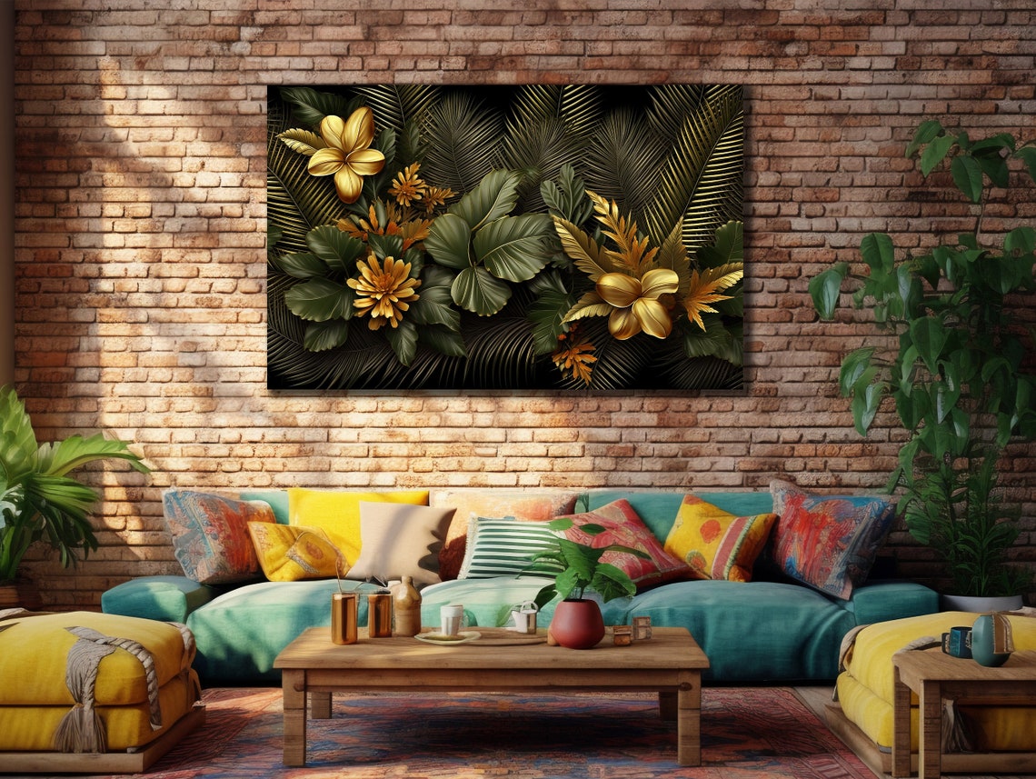 Gold Leaf Wall Art Print Wall Decor Boho Style Art Palm Tree Leaf Poster Wall Decor For Living Room Botanical - Image 2