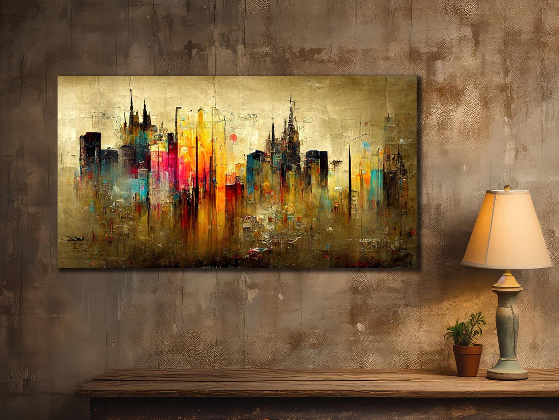 Abstract City Art 3d Golden Wall Art Modern Home Wall Decor Cityscape Painting Oil Painting Housewarming Gifts New York Poster - Image 3