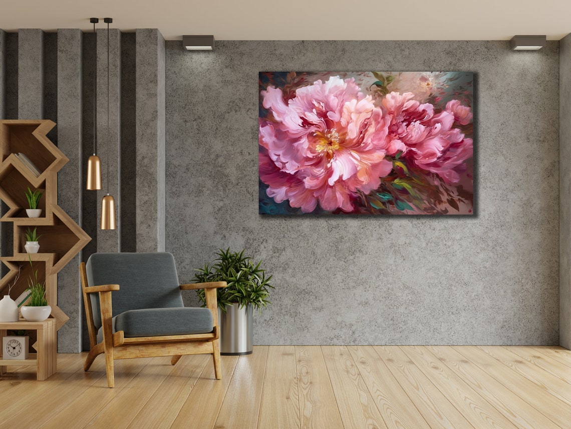Blush Pink Peonies Cluster Painterly Floral Spring Wall Art Poster - Image 2
