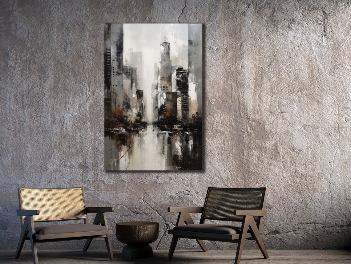 New York City Abstract Skyline Grey Empire State Modern Wall Art Print - Image 2