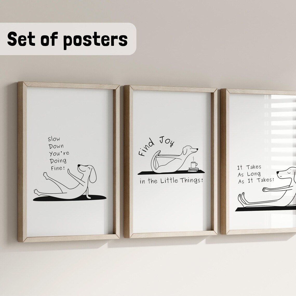 Mindful Dog Line Art Inspirational Quotes Trio Poster Gift Set