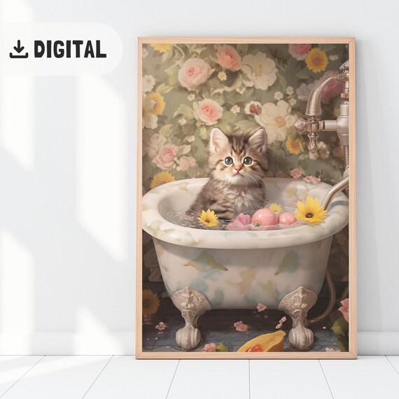 Bathroom Cat Poster Funny Catful Restroom Decoration Cute Toilet Poster Wc Wall Art Maximalist Decor Gift For Cat Lovers Girly Cat Bathtub