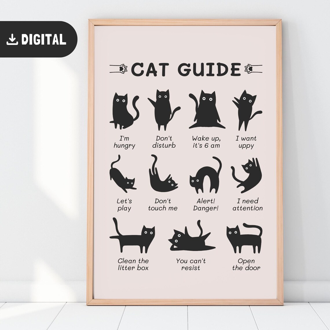 Cat Guide Funny Black Cat Poses and Meanings Chart Poster for Cat Lovers - Image 3