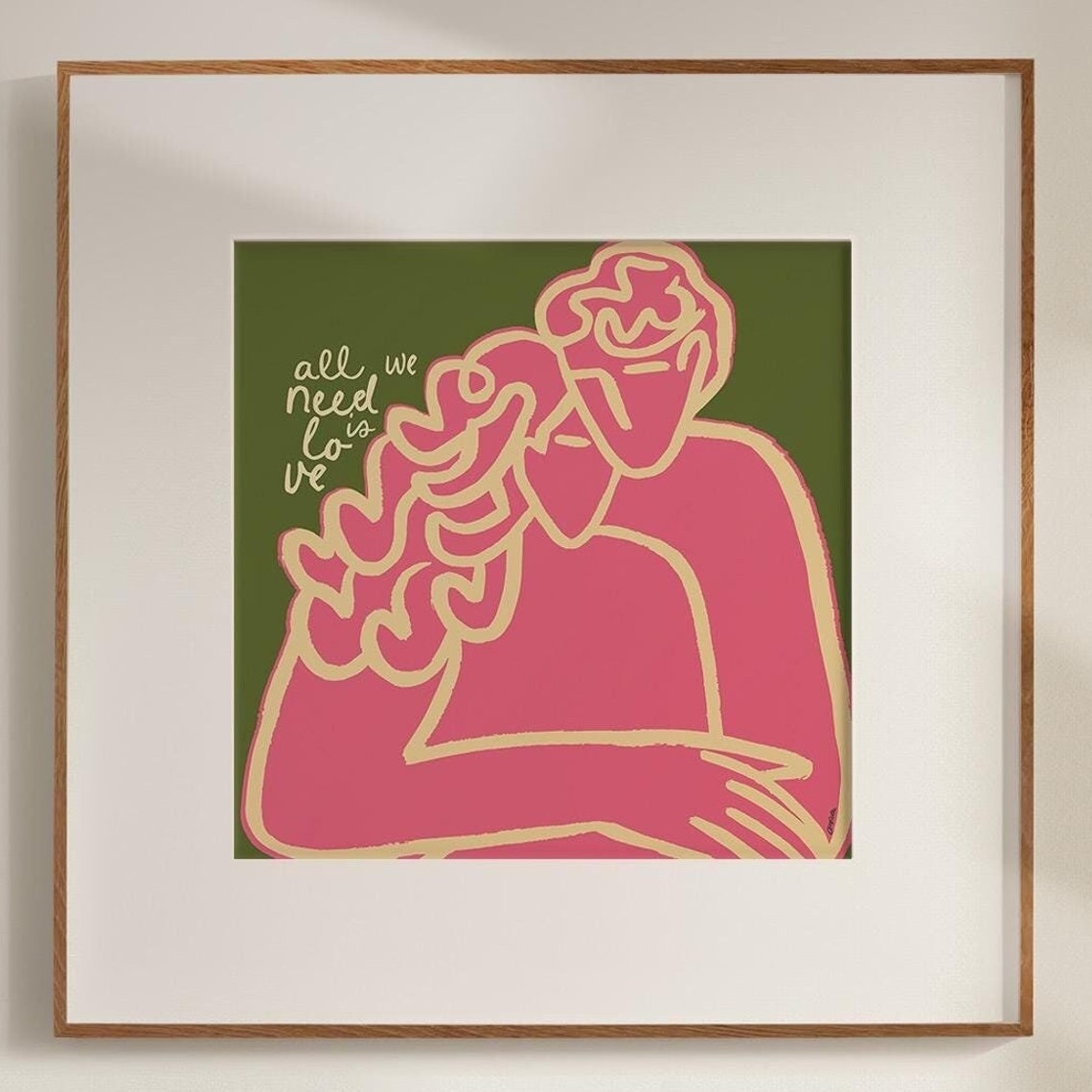 All We Need Is Love Pink Couple Embrace Modern Abstract Art Poster