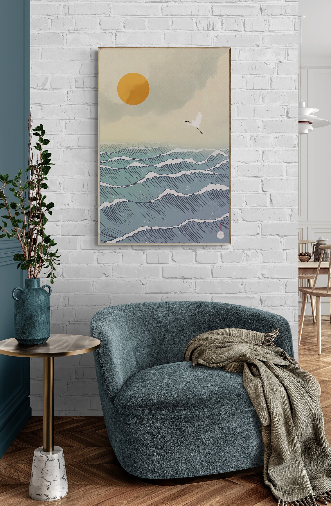 Japanese Crane and Waves Hokusai Art Print - Image 2