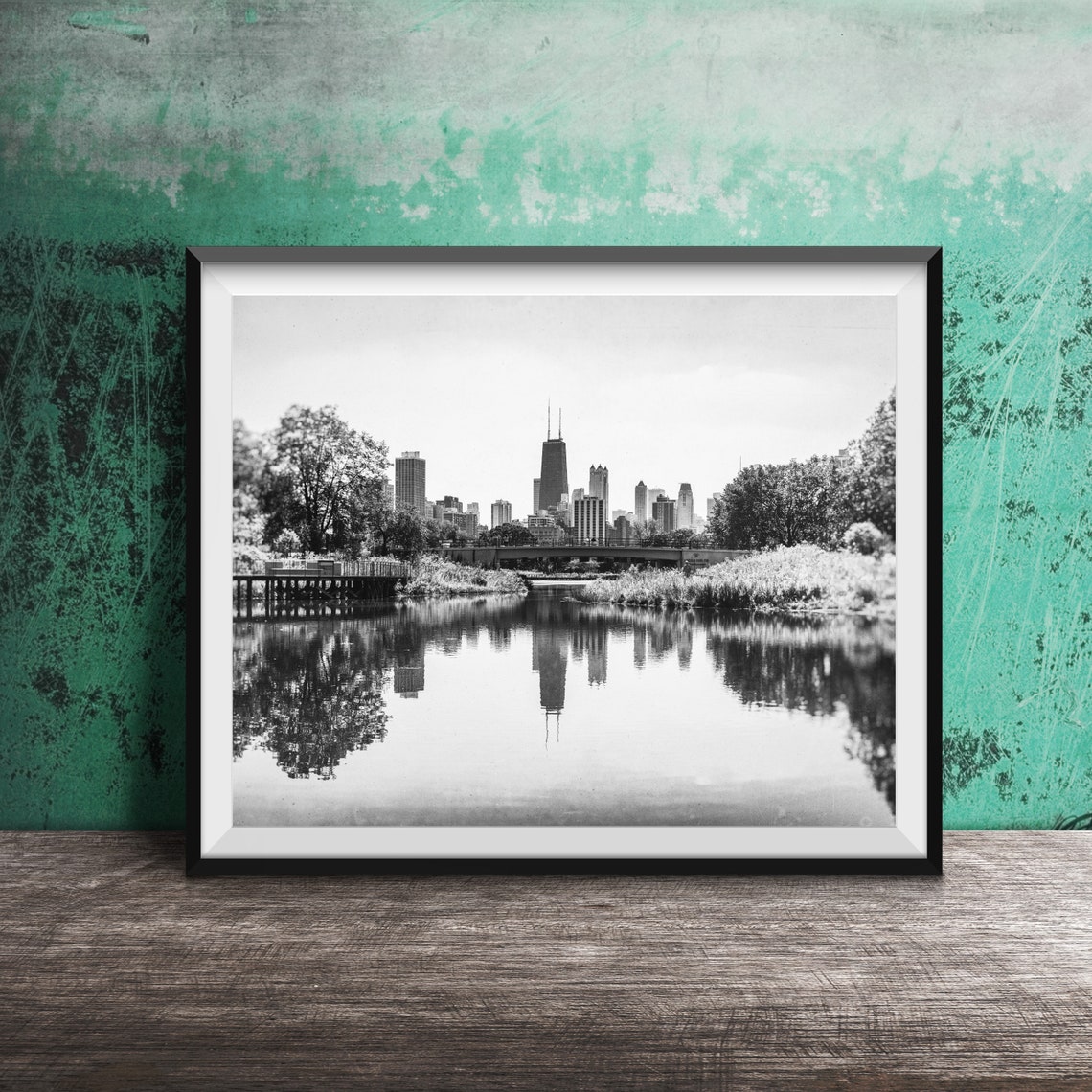 Chicago Skyline Reflected in Lincoln Park Lagoon Photography Poster - Image 2
