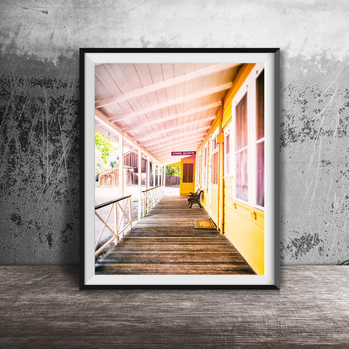 Yellow Building Porch Walkway Dining Room Sign Photography Poster