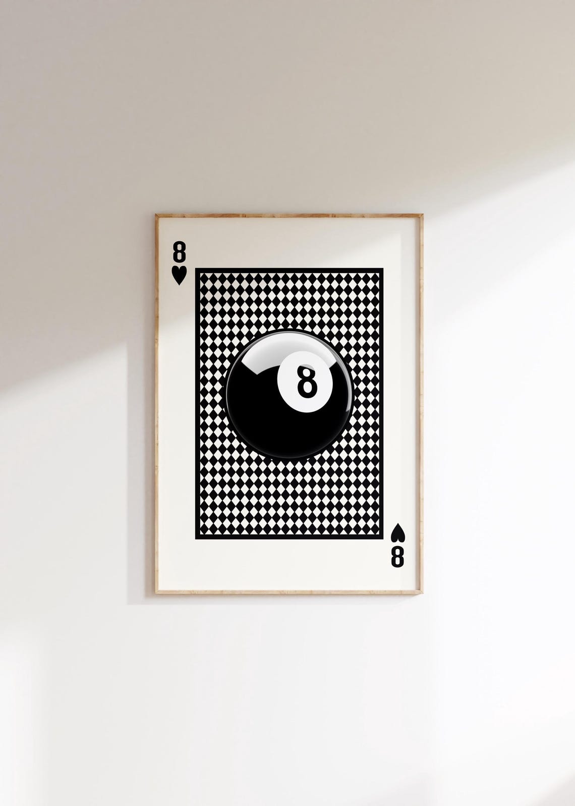 Eight Ball Pool Playing Card Style Retro Black White Checkered Poster