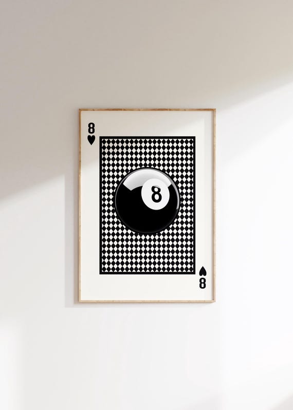 Vintage 8 Pool Ball Print Retro Playing Card Wall Art Trendy Bar Cart Poster Black And White For Apartment