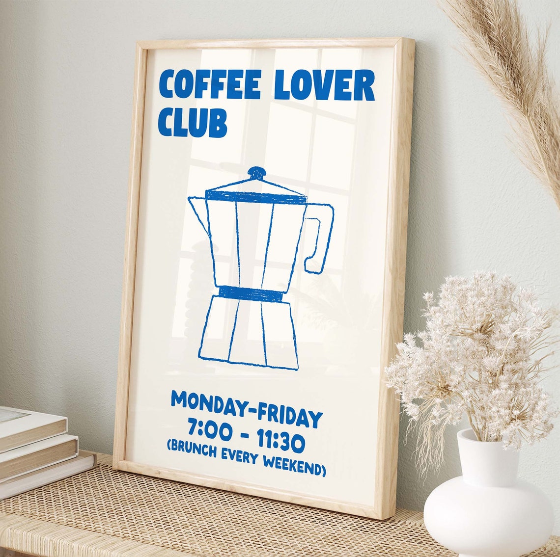 Bold Coffee Lover Club Blue Moka Pot Brunch Kitchen Wall Poster - Image 4