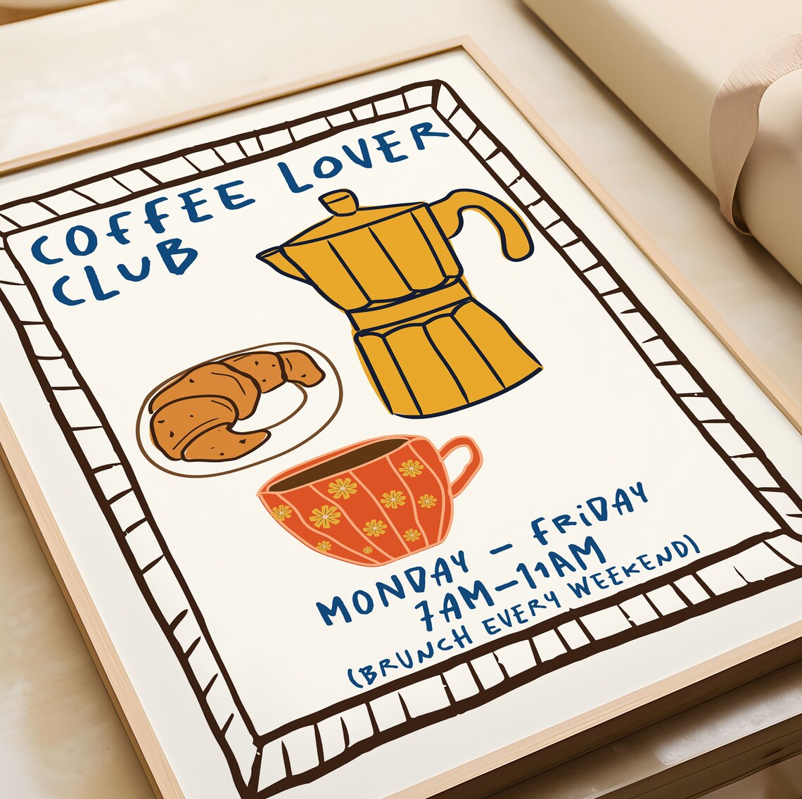 Coffee Lover Club Retro Brunch Kitchen Illustration Art Poster - Image 4