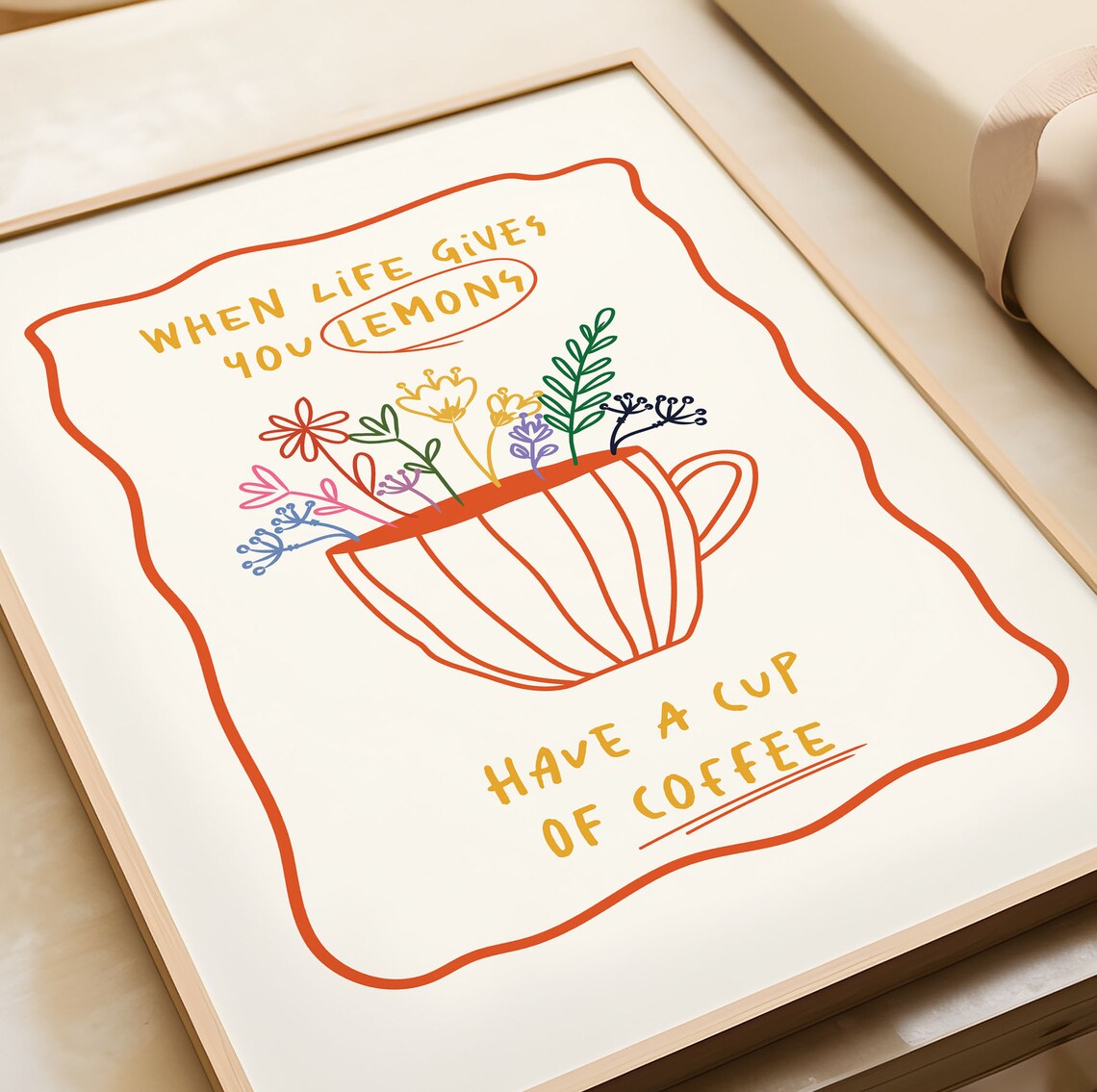 When Life Gives You Lemons Have a Cup of Coffee Floral Art Print - Image 4