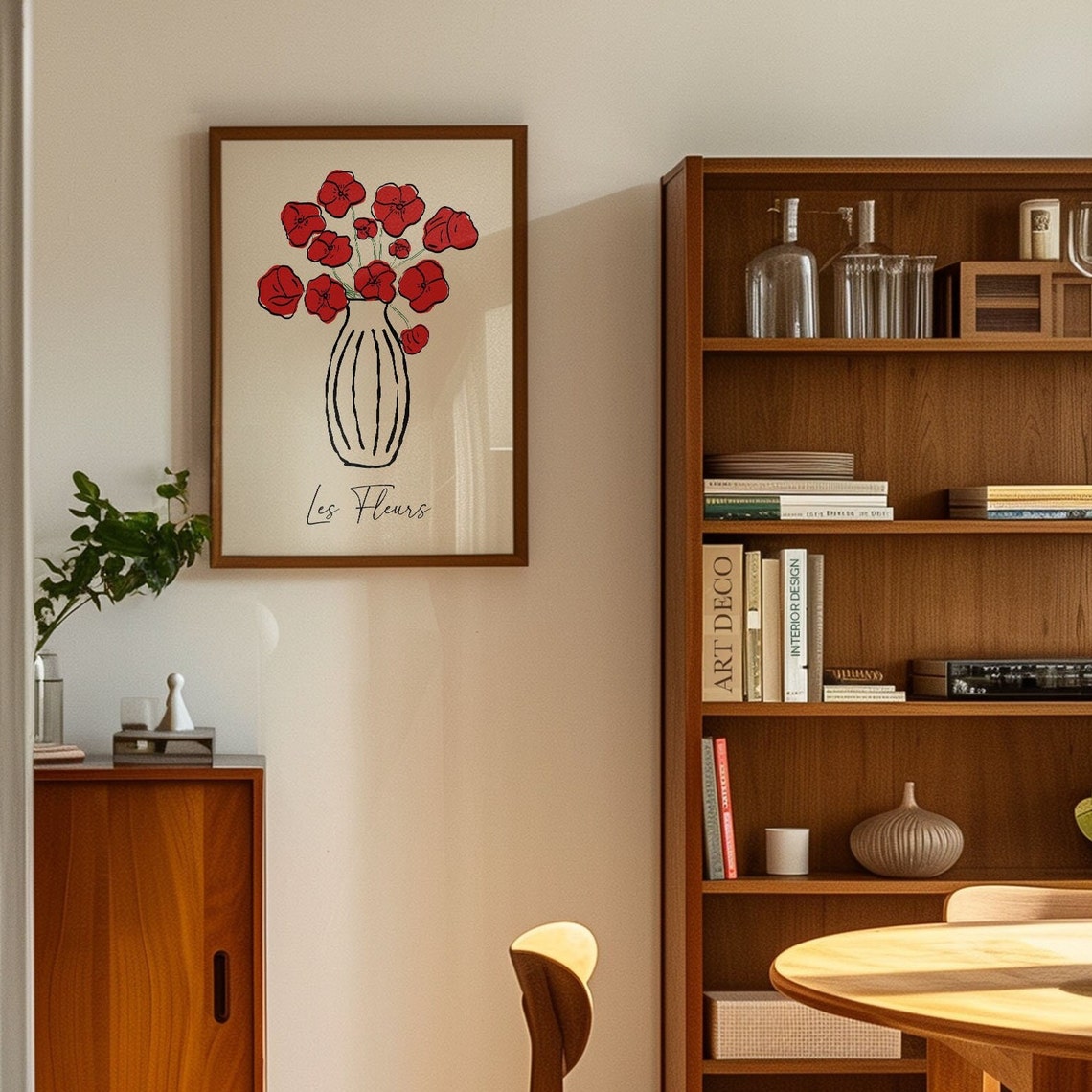 Les Fleurs Red Poppy Vase Minimalist Floral French Art Poster - Image 3
