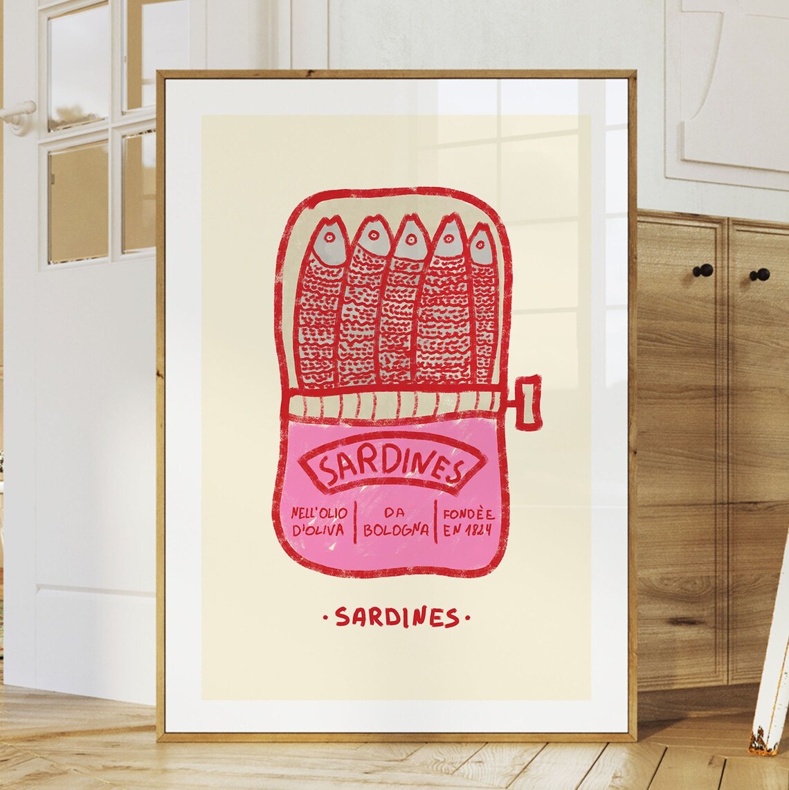 Pink Sardines Tin Art Print, Retro Kitchen Decor - Image 2