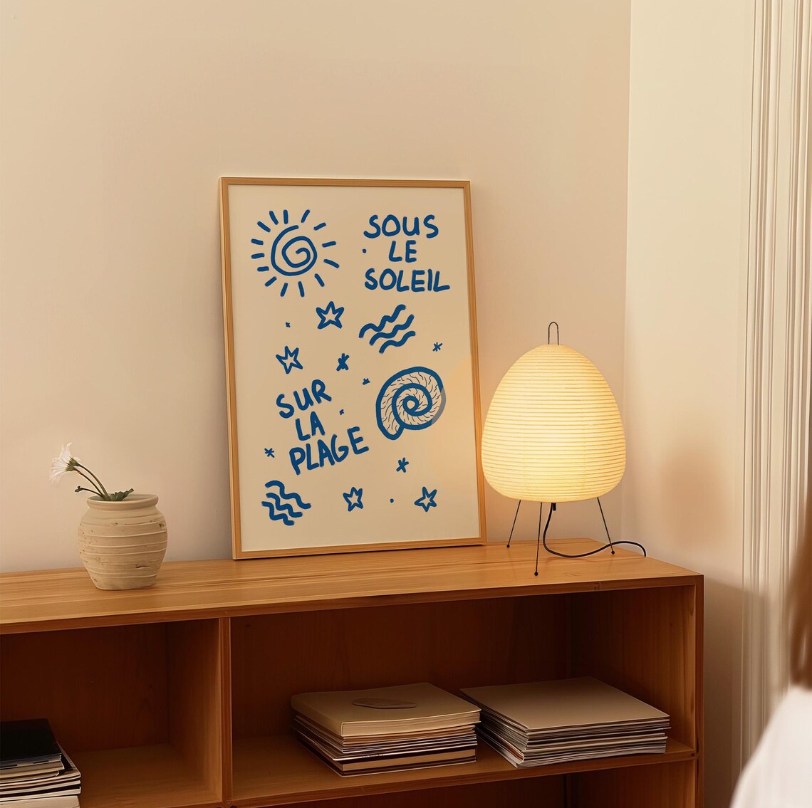 Sous Le Soleil Sur La Plage Blue French Summer Doodle Poster - Image 2