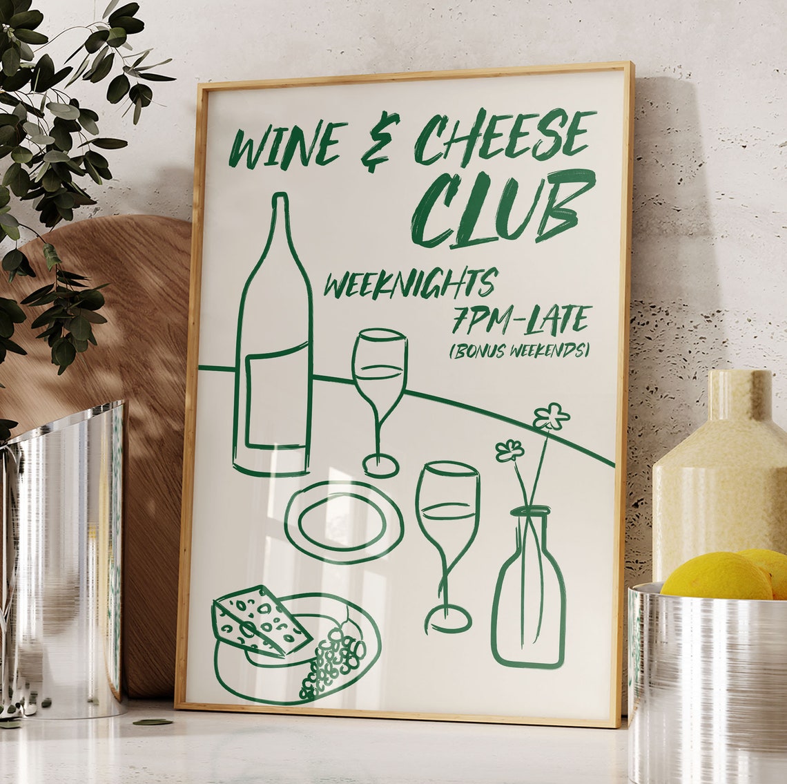 Wine and Cheese Club Weeknight Party Retro Kitchen Decor Poster - Image 4