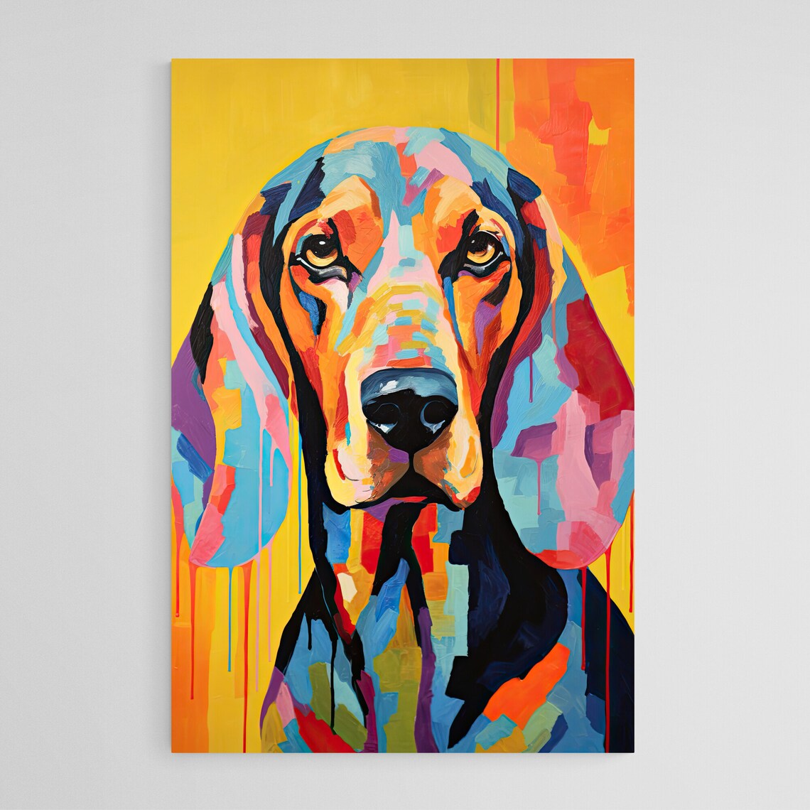 Bloodhound Pop Art Portrait Long Droopy Ears Bright Yellow Poster